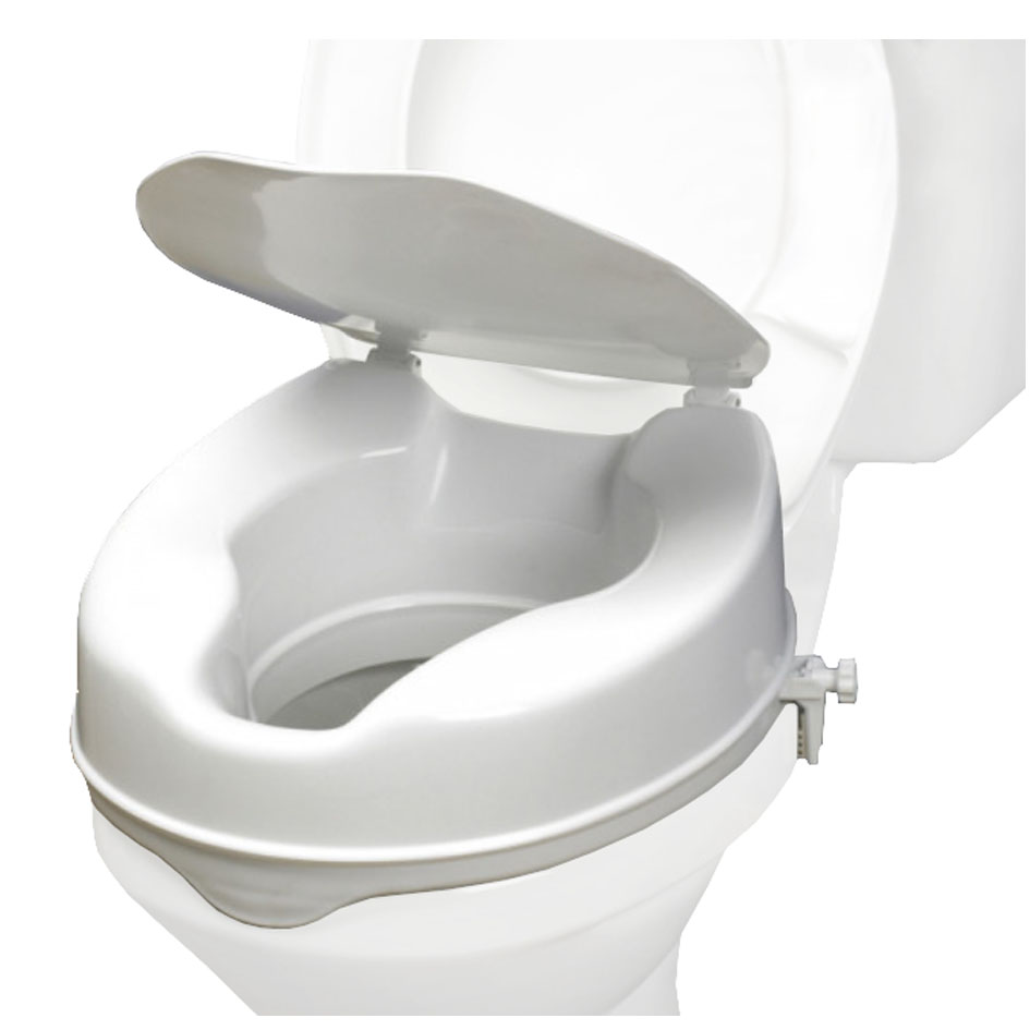 Elevador WC para adulto Con tapa 10 centímetros Adaptable a inodoros  ovalados Sistema de fijación lateral